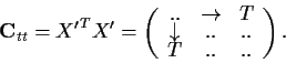\begin{displaymath}{\bf C}_{tt} = {X'}^T X' = \left( \begin{array}{ccc}
.. & \r...
...\\
\downarrow & .. & ..\\
T & .. & ..
\end{array} \right).
\end{displaymath}
